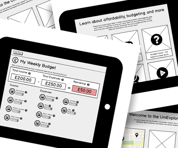 Wireframes created during the design of UniExplorer